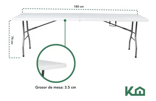 Mesa Plegable 1.80 Mts Portatil Portafolio Eventos Jardin Color Blanco - Imagen 5