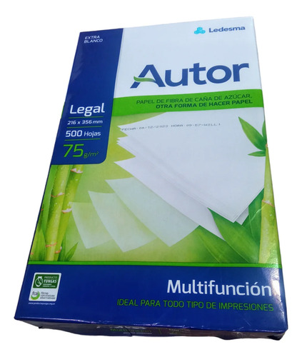Ledesma Resmas A4 Autor 500 Hojas 75 Gramos 216x356mm Color Blanco