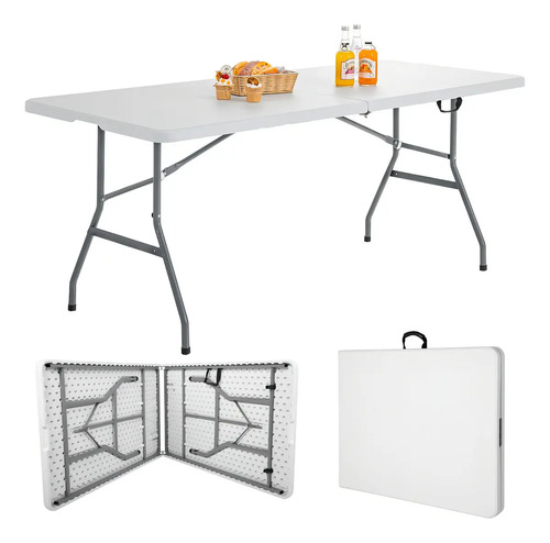 Mesa Plegable 1.80 Mts Portatil Portafolio Eventos Jardin Color Blanco - Imagen 8