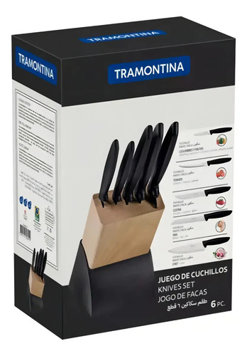 Tramontina Juego De Cuchillos 6 Piezas 072 Color Negro - Imagen 3