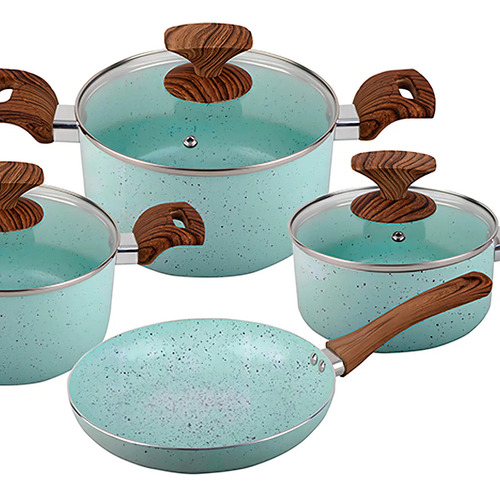 Batería De Cocina Cuori Cerámica 7pzs Antiadherente Inducci Color Verde Claro - Imagen 5