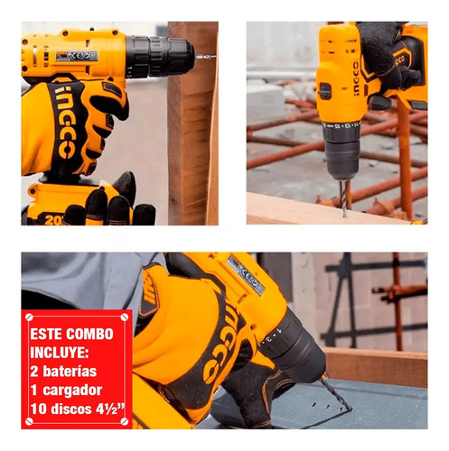 Set Taladro Atornillador + Amoladora + Linterna Ingco Puntas Color Amarillo Frecuencia 50hz 60hz - Imagen 6
