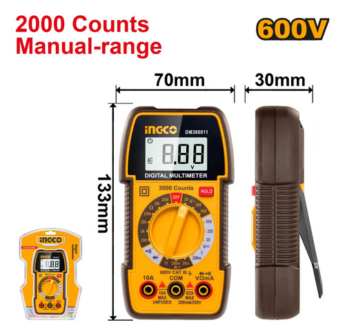 Multimetro Digital Industrial 2000 Cuentas 600v Ingco - Imagen 2