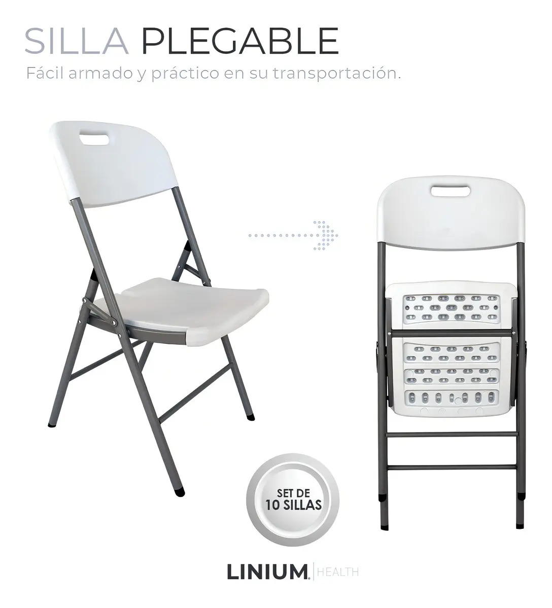 Silla Plegable Linium Eventos Plástico Resistente Set De 10 Color Blanco - Imagen 2