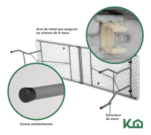 Mesa Plegable 1.80 Mts Portatil Portafolio Eventos Jardin Color Blanco - Imagen 6