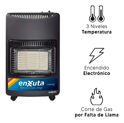 Estufa A Gas Enxuta Eenxgv2 Gris Oscuro Con Válvula De Seguridad Y 3 Niveles De Potencia - Imagen 4