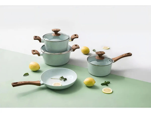 Batería De Cocina Cuori Cerámica 7pzs Antiadherente Inducci Color Verde Claro - Imagen 3