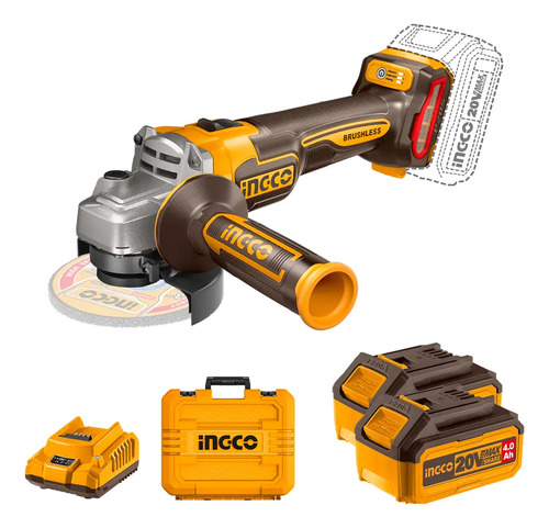 Amoladora Ingco + 2 Baterías 4ah + Cargador Y 10 Discos Color Naranja claro Frecuencia 50HZ-60HZ - Imagen 2