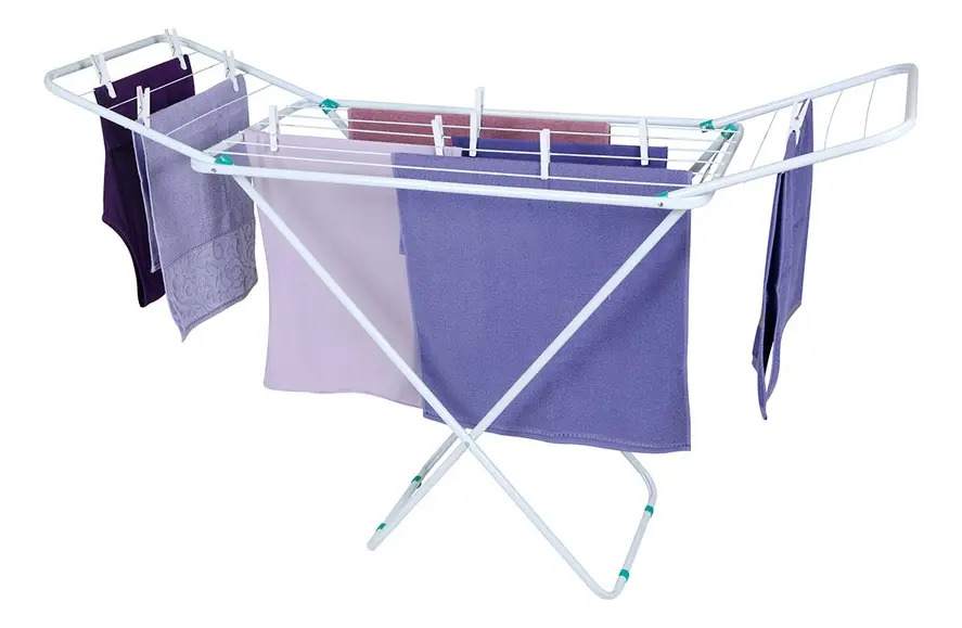 Tendedero Plegable Tender De Piso Acero Negro Mor Con Alas Color Blanco - Imagen 3