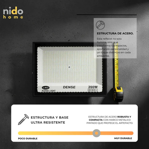 Reflector Led De 200w Con Luz Fría Para Exterior, Ip66 Y Carcasa Negra Negro - Imagen 3