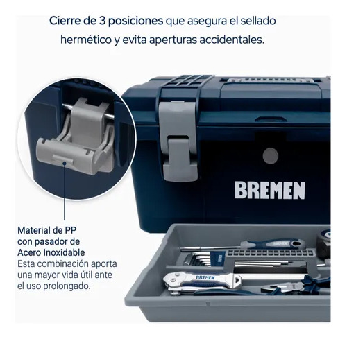 Caja De Herramientas Bremen 8330 De Polipropileno De Alta Resistencia 40cm X 19cm X 18cm Azul - Imagen 9