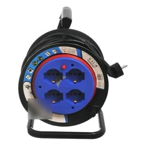 Alargue Electraline 30m Enrollador 4 Schuko 16A Protección Sobrecarga
