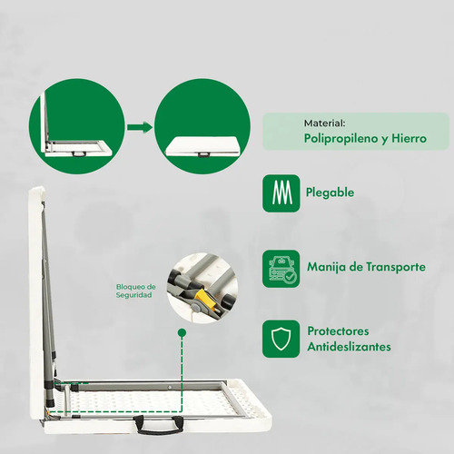 Mesa Plegable Picnic Con Asa Portátil 1,80mts Camping Cateri - Imagen 7