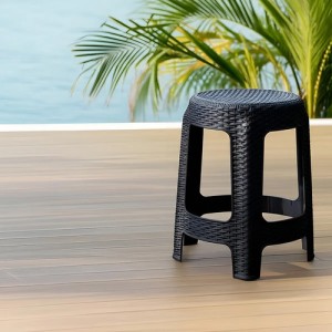Banqueta Banco Plástico Taburete Simil Rattan Muy Resistente Color Negro Acabado De La Estructura Simil Rattan