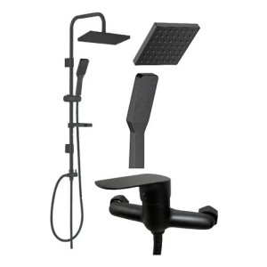 Mezcladora De Baño Monocomando Ducha Negro Mate Con Accesorios Rimontti