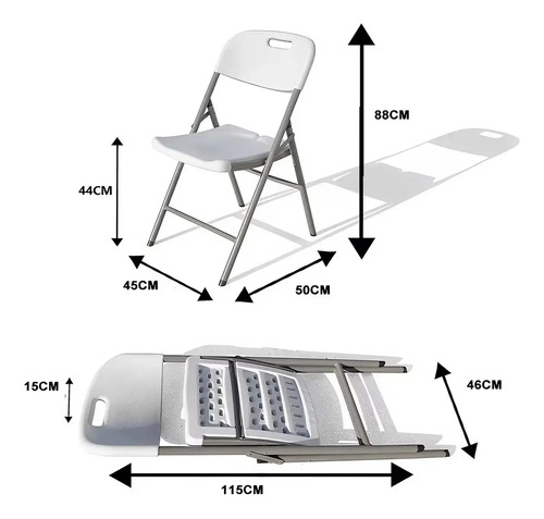 Silla Plegable De Plástico Y Acero Para Jardín Camping Blanco - Imagen 4