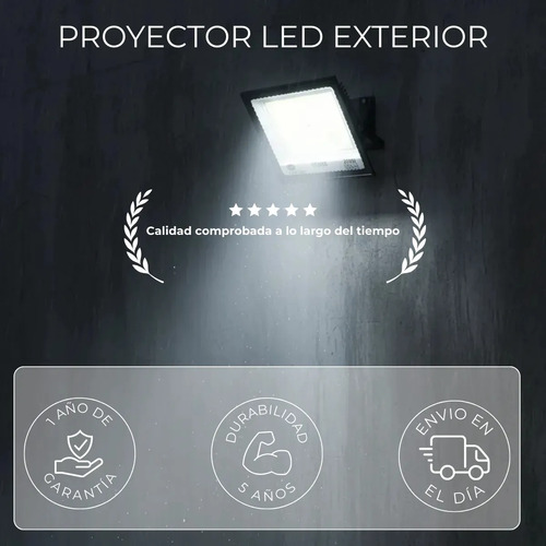 Reflector Led De 200w Con Luz Fría Para Exterior, Ip66 Y Carcasa Negra Negro - Imagen 2