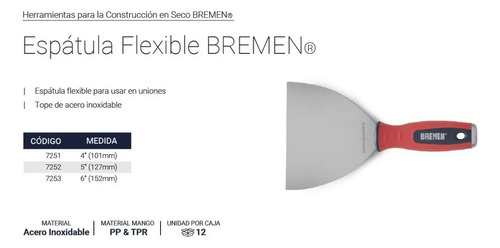 Espátula Flexible De Acero Inoxidable Para Construcción En Seco 4p Bremen - Imagen 7