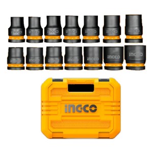 Kit Juego Tubos Impacto Encastre 1/2 Media X 14pzas Ingco Color Negro