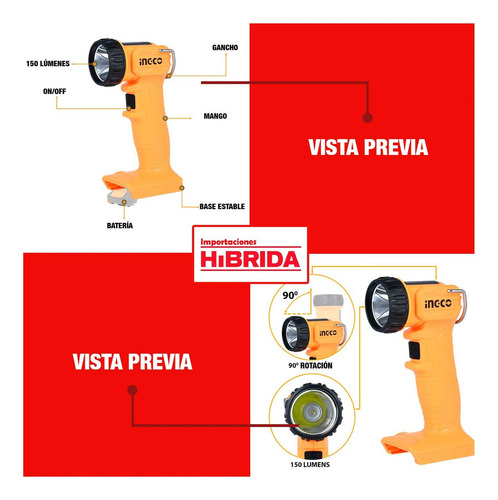 Set Taladro Atornillador + Amoladora + Linterna Ingco Puntas Color Amarillo Frecuencia 50hz 60hz - Imagen 10