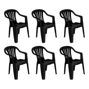 Set X6 Sillas De Plástico Blanca Bela Vista 182kg Mor Negro Lisa