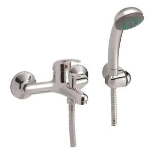 Monocomando Ducha Rimontti Plateado Con Teléfono De Pared