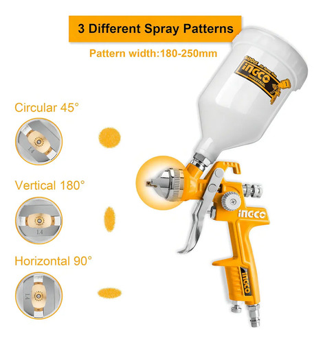 Pistola Pintar 1,4mm Auto Tunig Ingco Asg1061 600cc Color Anaranjado - Imagen 3