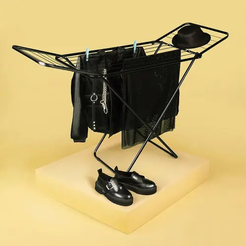 Tender Para Ropa Con Alas Reforzado Plegable Varillas Negro - Imagen 4