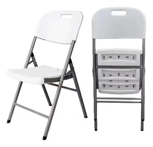 Silla Plegable De Plástico Y Acero Para Jardín Camping Blanco - Imagen 2