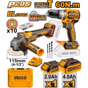 Kit Esmeril + Taladro Percutor Inalambrico Brushless Ingco