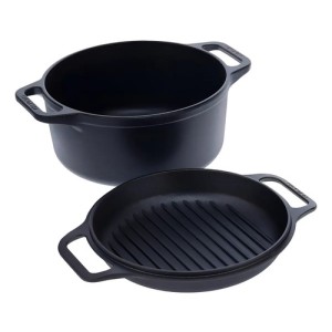 Olla Hierro Fundido Curado Tapa Doble Uso 5,7 Lt Victoria