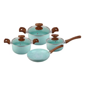 Batería De Cocina Cuori Cerámica 7pzs Antiadherente Inducci Color Verde Claro