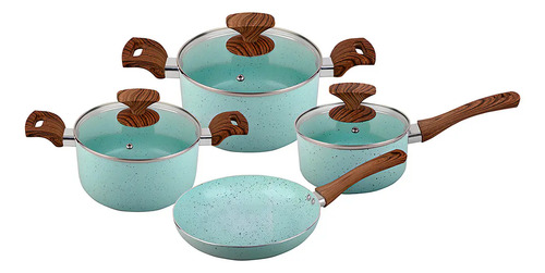 Batería De Cocina Cuori Cerámica 7pzs Antiadherente Inducci Color Verde Claro