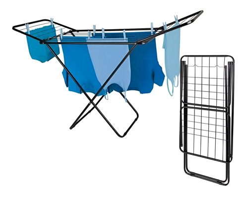 Tender Para Ropa Con Alas Reforzado Plegable Varillas Negro - Imagen 6