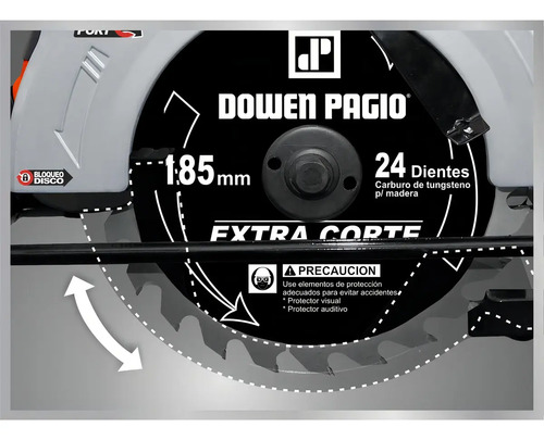 Sierra Circular 1500 W Guia Laser - Dowen Pagio Color Naranja Frecuencia 50-60hz 50 Hz - Imagen 5