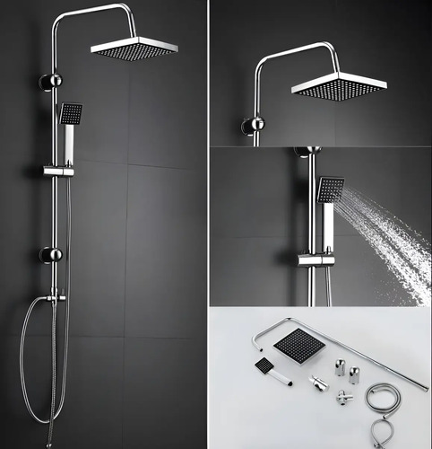 Barral Columna Ducha Acero Inox. Roseta Y Teléfono C Negro