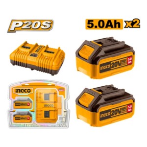 Set 2 Baterias 20v 5amp Cargador Doble 4amp Ingco Fbcpk2425