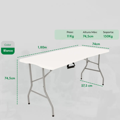 Mesa Plegable Picnic Con Asa Portátil 1,80mts Camping Cateri - Imagen 8