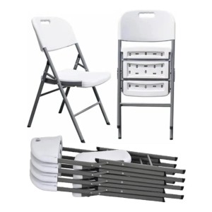 Silla Plegable Plástica Blanca 180 Kg X4 Unidades Eventos Blanco Liso
