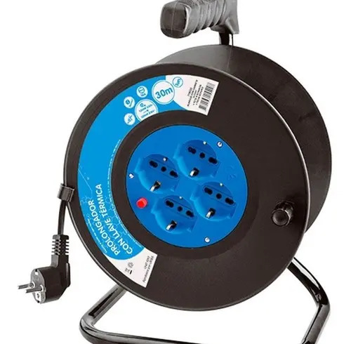 Alargue Electraline 30m Enrollador 4 Schuko 16A Protección Sobrecarga - Imagen 2