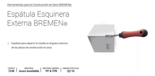 Espátula Para Esquina Exterior Durlock Bremen De Acero Inoxidable Con Mango Bicomponente - Imagen 2