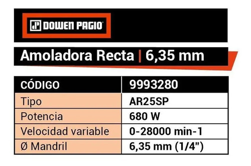 Amoladora Recta Dowen Pagio Ar25sp Ar25sp De 50 hz Color Naranja 680 w 220 v - Imagen 5