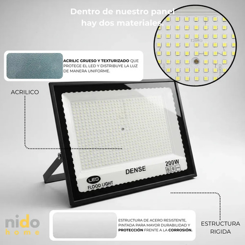Reflector Led De 200w Con Luz Fría Para Exterior, Ip66 Y Carcasa Negra Negro - Imagen 4