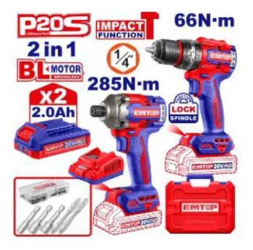 Kit Taladro + Atornillador De Impacto Eckl20277 Emtop - Imagen 2