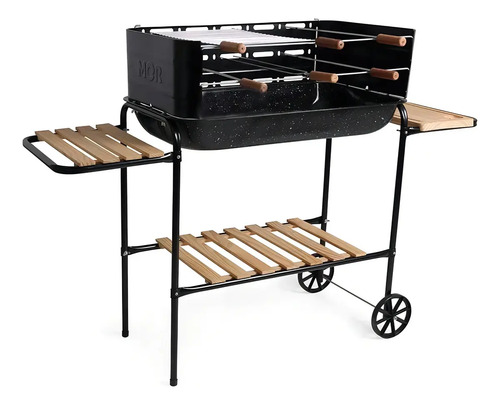 Parrillero Parrilla Portátil Mor Jardín Rodeio A Carbon. Movil Con Ruedas, Mesas Auxiliares Y Accesorios Negro - Imagen 3