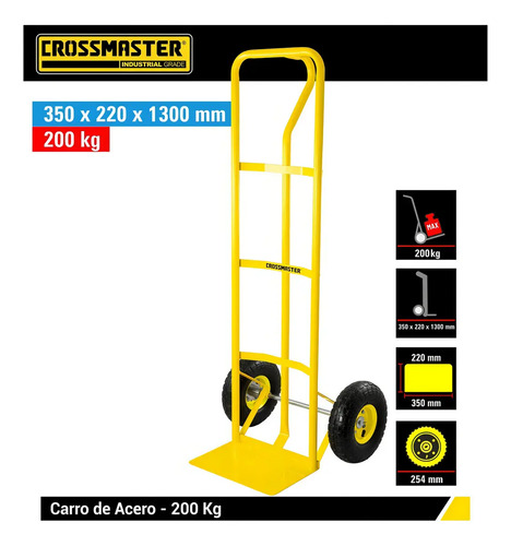 Carro De Mano Acero Crossman Modelo 9931136 200kg Ruedas Goma - Imagen 5