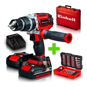 Taladro Percutor Atornillador Inalámbrico De 13mm Einhell Tp-cd 18/60 + 2 Baterías De 2ah + Accesorios Con Caja De Cartón Rojo/negro