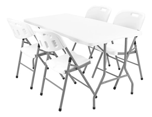 Mesa Plegable Picnic 180cm + 4 Sillas Paris Garden Life Blanco
