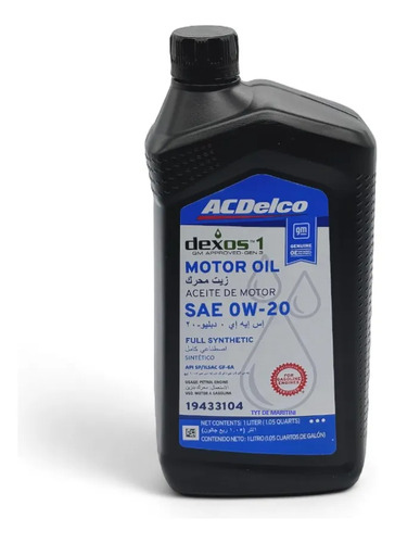 Aceite Acdelco 0w20 Dexos1 Sintetico 1l. Tyt / Chevrlet - Imagen 2