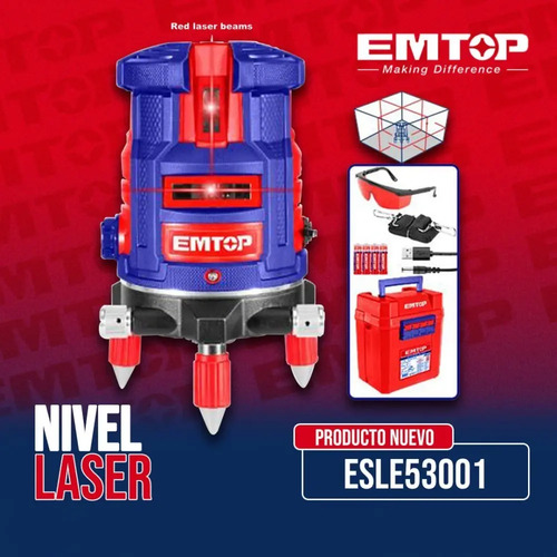 Nivel Laser Autonivelante Linea Roja Esle53001 Emtop - Imagen 2